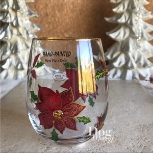Handpainted Poinsettia Jewel Christmas Wine Glass